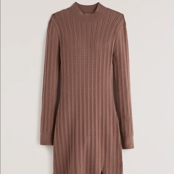 Abercrombie Mock Neck Mini Sweater Dress in Light Brown (S) - Picture 3 of 13